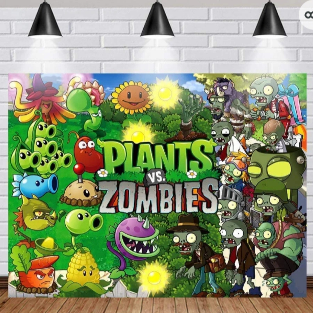 Grehge Backdrop Poster Plants VS Zombies Large Wall Birthday Party Wall Decor